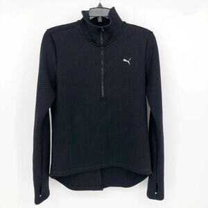 Puma Womens 1/2 Zip Sweater Medium Black Long Sleeve Warm Cell Stand Collar Logo